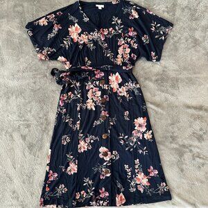 J. Jill Navy Blue Floral Midi Dress Women's SMALL Stretch